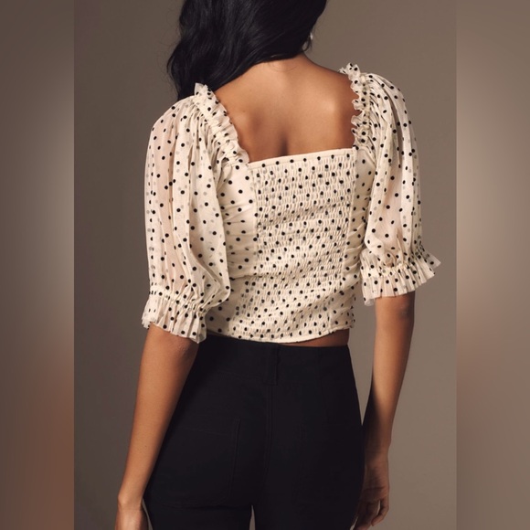 Maeve Short-Sleeve Mesh Ruched Top - Picture 3 of 12